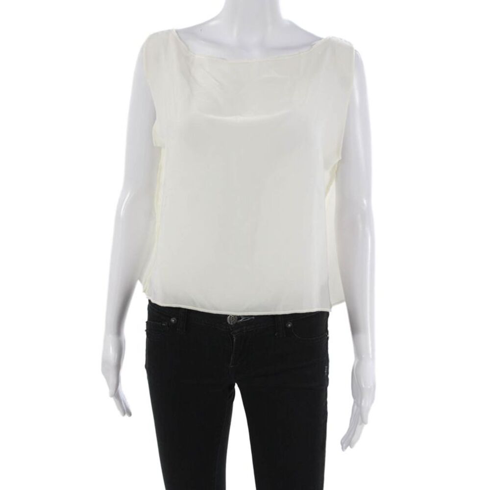 Zoran Womens Sleeveless Silk Boat Neck Blouse Ivory Pullover Size L